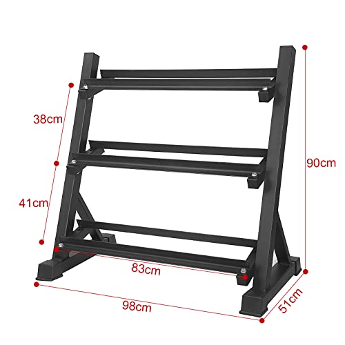 Dnkelar Soporte mancuernas de 3 capas Soporte para mancuernas antideslizante Carga Máxima 300 KG Estante de almacenamiento de mancuernas, Gimnasio en casa