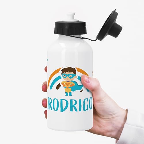 Doble Imagen Botella de Aluminio Personalizada de 500 ml. Arcoiris de Unicornio o Superhéroe