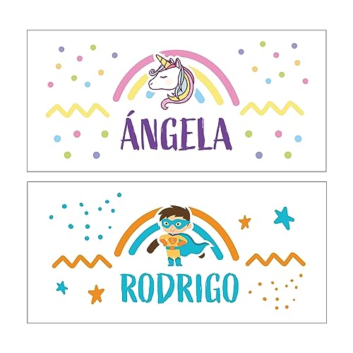 Doble Imagen Botella de Aluminio Personalizada de 500 ml. Arcoiris de Unicornio o Superhéroe