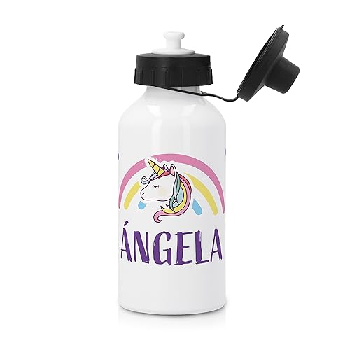 Doble Imagen Botella de Aluminio Personalizada de 500 ml. Arcoiris de Unicornio o Superhéroe