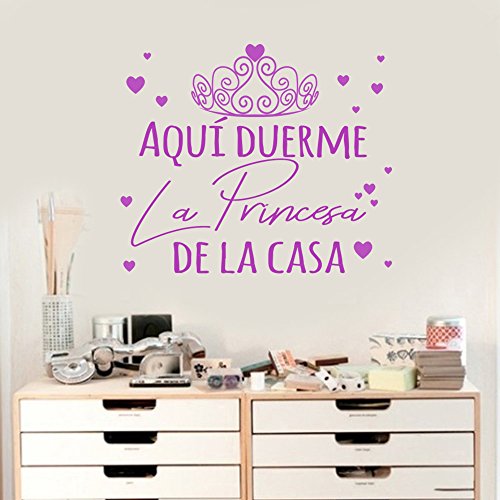 Docliick® Frase Vinilo habitación infantil "AQUÍ DUERME LA PRINCESA DE LA CASA" Vinilos decorativos vinilo frases motivadoras para pared.Pegatina de pared DC-18019 (30x20cm)