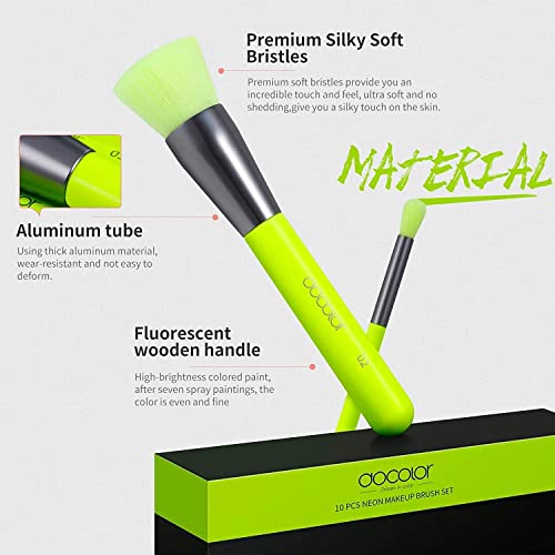 Docolor Brochas de Maquillaje Profesional 15 Piezas Neon Green Set de Brochas de Maquillaje Ojos Polvo Facial Correctores de Rubor Brochas Para Sombras de Caja de Regalo