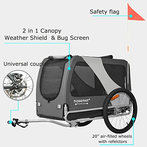 DOGGYHUT® - Remolque de bicicleta para perros (tamaño XL, hasta 45 kg, para perros, para bicicleta, perros grandes, 80103), color gris