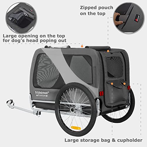 DOGGYHUT® - Remolque de bicicleta para perros (tamaño XL, hasta 45 kg, para perros, para bicicleta, perros grandes, 80103), color gris