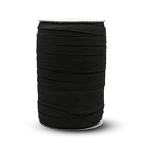 DOJA Barcelona | Cinta Elastica Coser | 50m | 10mm | Negro | Cinta Elastica Costura de Poliéster y Goma | Bobina Goma Elastica Manualidades | Rollo Gomas Elasticas para Tapiceria, Sofa, Ropa