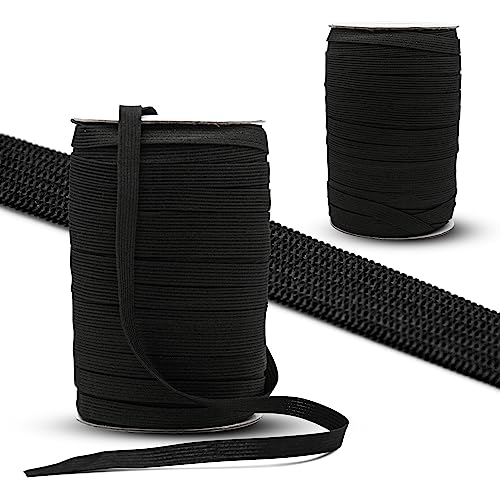 DOJA Barcelona | Cinta Elastica Coser | 50m | 10mm | Negro | Cinta Elastica Costura de Poliéster y Goma | Bobina Goma Elastica Manualidades | Rollo Gomas Elasticas para Tapiceria, Sofa, Ropa