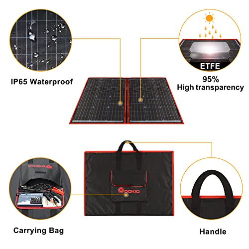 Dokio - Kit de panel solar plegable, ligero, monocristalino con control solar, 2 salidas USB, 100 W, 12V, para caravana o barco (portátil)