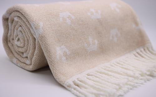 DomSoeiro | Manta para Sofá & Manta para Cama | Bufanda de Invierno | Algodón Suave y Caliente 127x177cm - Jacquard de 380GSM - Hecha en Portugal (Blanco & Beige)