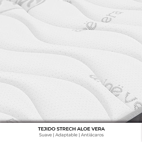 Don Descanso-Colchón Cama Nido Mulhacén 67x180cm. Colchón Viscoelástico con Tejido Aloe Vera Strech y Tejido Lateral 3D Transpirable. Alto: +/-17cm | Firmeza Medio-Alta | Reversible