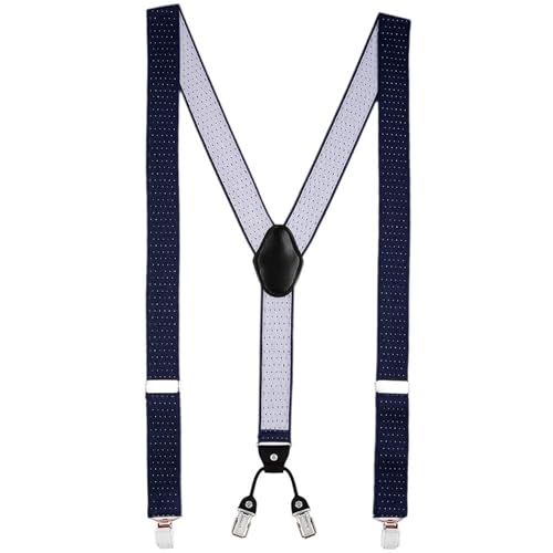 DonDon Tirantes hombre anchos 3,5 cm con 4 clips extra fuertes tirantes para pantalones hombre - con lunares en azul blanco