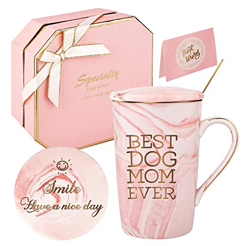 DONGSHANGIFT Taza Mamá Perro Regalos para la mamá del perro Amantes de los perros Cumpleaños Día de la Madre Regalos para la mamá del perro 420ML con Set de Regalo (rosa-mejor mamá del perro)