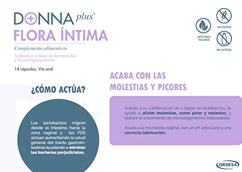 DONNAPLUS Flora Íntima - Complemento Alimenticio para el Bienestar Íntimo con Lactobacillus y FOS - 14 Cápsulas