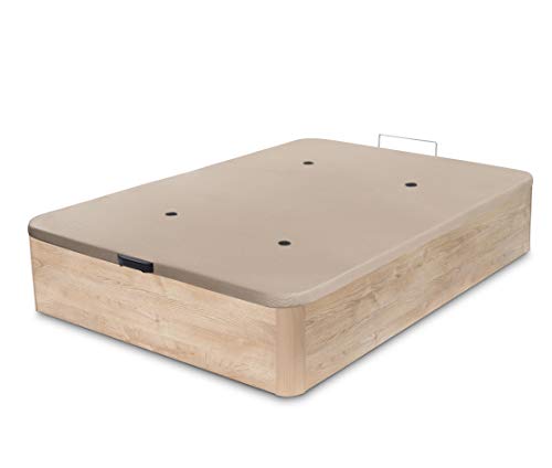 Dormidán - Canapé abatible de Gran Capacidad con Esquinas Redondeadas en Madera, Base tapizada 3D Transpirable + 4 válvulas aireación 90x190cm Color Roble