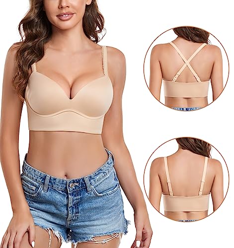 DotVol Sujetador sin Aros para Mujer Sujetador Push up de Diario Cómodo Acolchado Ropa Interior Tallas Grandes(95A,Beige)