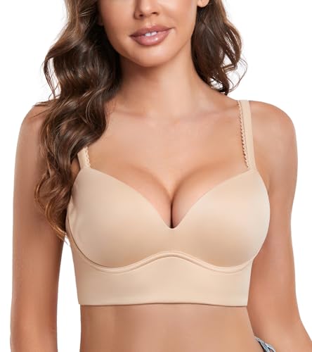 DotVol Sujetador sin Aros para Mujer Sujetador Push up de Diario Cómodo Acolchado Ropa Interior Tallas Grandes(95A,Beige)