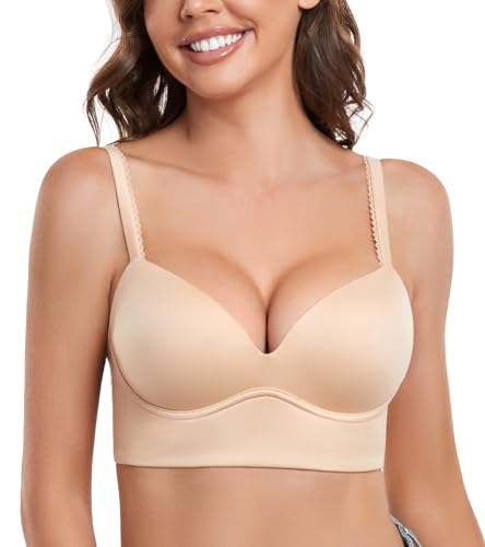 DotVol Sujetador sin Aros para Mujer Sujetador Push up de Diario Cómodo Acolchado Ropa Interior Tallas Grandes(95A,Beige)