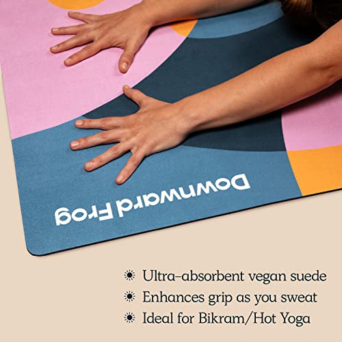 Downward Frog Esterilla de yoga impresa para Bikram, yoga caliente, fitness y pilates, ligera, plegable, esterilla de viaje de goma natural ecológica, vegana, superficie de toalla de microfibra,