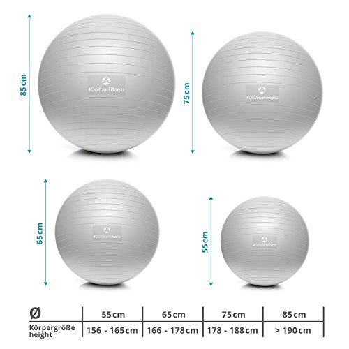 DoYourSports Pelota de Ejercicio para Yoga, Equilibro, Fitness, Entrenamiento – Bomba Incluida – 85 cm - Pelota de Pilates – Balón de Ejercicio - Plateada