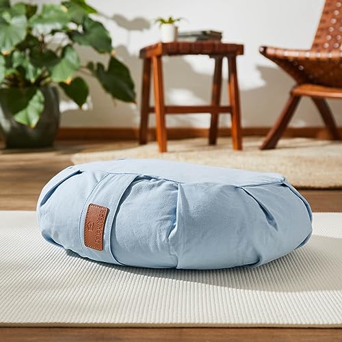 #DoYourYoga Cojín de Media Luna Ganesh con cáscara de escanda orgánica (KBA) Funda Lavable 100% algodón, 45 x 30 x 14 cm, meditación & Yoga - Gris ratón