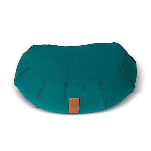 #DoYourYoga Cojín de Media Luna Zafu Ganesh con cáscara de espelta orgánica (KBA) Funda Lavable 100% algodón, 45 x 30 x 14 cm, meditación & Yoga - Verde Oscuro