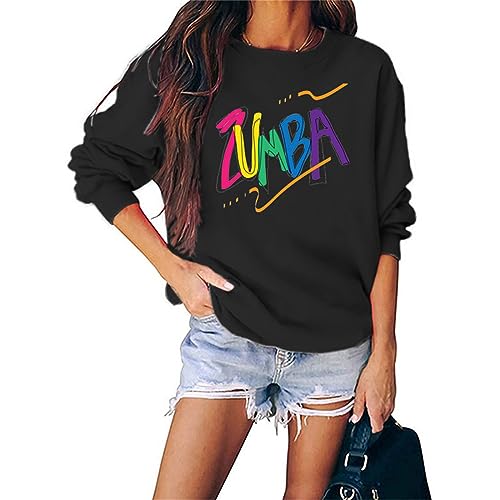 doyouwantmore Moda Damas Zumba Estampado Sudaderas Jersey Casual Manga Larga Tops Sudaderas Cuello Redondo Mujer Sudaderas Jersey