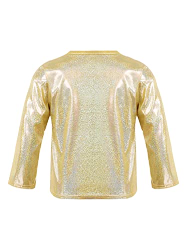 dPois Camiseta Manga Corta para Niña Camiseta de Metálico Brillante Lentejuelas Top Fiesta Actuación Camiseta de Danza Hip Hop Otoño Casual Unisex Dorado 5-6 años