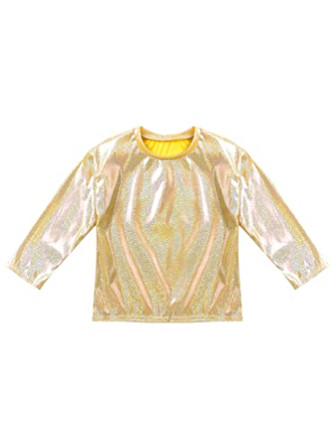 dPois Camiseta Manga Corta para Niña Camiseta de Metálico Brillante Lentejuelas Top Fiesta Actuación Camiseta de Danza Hip Hop Otoño Casual Unisex Dorado 5-6 años