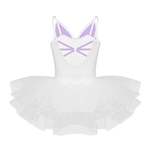 dPois Maillot Ballet Niña Disfraces Bailarina Gatita Gato Maillot Patinaje Artistico con Falda Malla Vestido de Danza Tutú Leotardo Gimnasia Disfraz Bailarina de Ballet Fiesta Blanco 2 Años