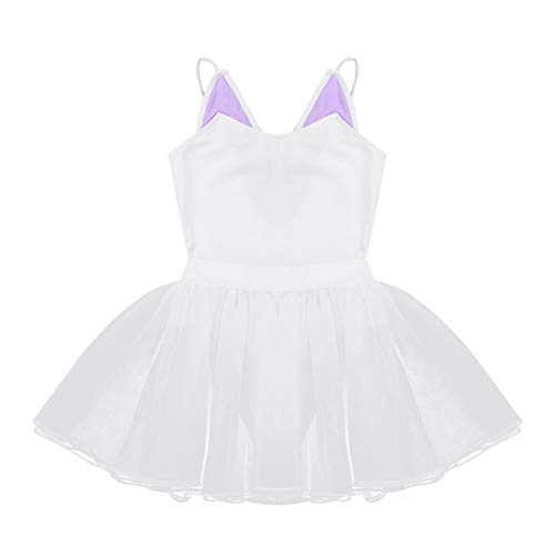 dPois Maillot Ballet Niña Disfraces Bailarina Gatita Gato Maillot Patinaje Artistico con Falda Malla Vestido de Danza Tutú Leotardo Gimnasia Disfraz Bailarina de Ballet Fiesta Blanco 2 Años