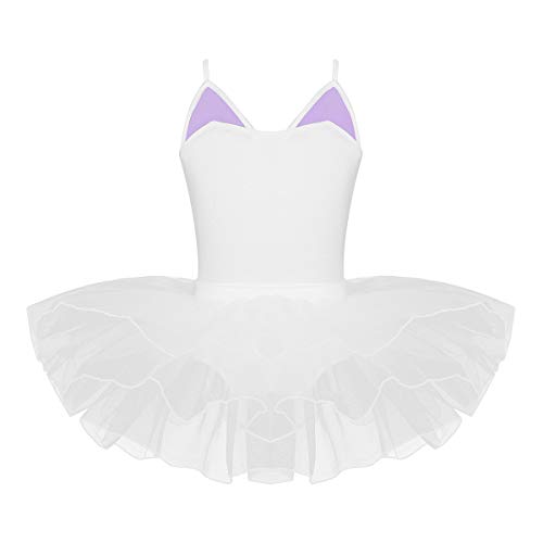 dPois Maillot Ballet Niña Disfraces Bailarina Gatita Gato Maillot Patinaje Artistico con Falda Malla Vestido de Danza Tutú Leotardo Gimnasia Disfraz Bailarina de Ballet Fiesta Blanco 2 Años