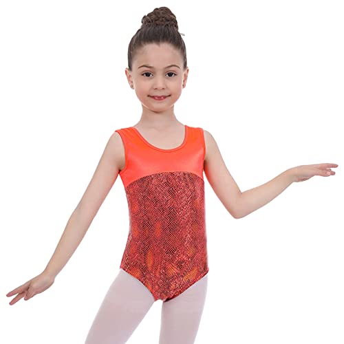 dPois Maillot Ballet para Niña Maillot sin Manga de Danza Gimnasia Body Mono Maillot Patinaje Artistico Leotardo Clásico Maillot Brillantes Baile Niña Naranja D 5-6 años