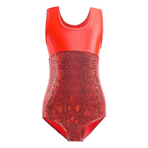 dPois Maillot Ballet para Niña Maillot sin Manga de Danza Gimnasia Body Mono Maillot Patinaje Artistico Leotardo Clásico Maillot Brillantes Baile Niña Naranja D 5-6 años