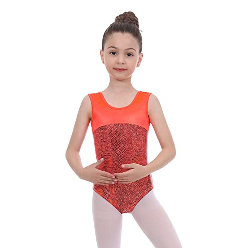 dPois Maillot Ballet para Niña Maillot sin Manga de Danza Gimnasia Body Mono Maillot Patinaje Artistico Leotardo Clásico Maillot Brillantes Baile Niña Naranja D 5-6 años