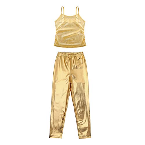 dPois Niñas Ropa Deportiva Conjuntos de Deporte Top + Leggings Brillos Traje de Danza Jazz Baile Callejero Hip Hop Maillot Gimnasia Dorado 12 años