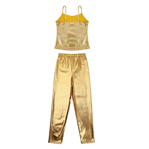 dPois Niñas Ropa Deportiva Conjuntos de Deporte Top + Leggings Brillos Traje de Danza Jazz Baile Callejero Hip Hop Maillot Gimnasia Dorado 12 años