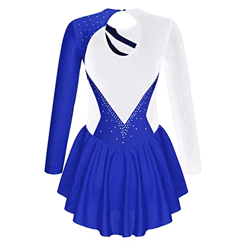 dPois Vestido Patinaje Artistico Niña Maillot Ballet Manga Larga Traje de Danza Princesa de Encaje Maillot Gimnasia Leotardo con Falda Disfraz Bailarina 5-14 Años Azul J 7-8 años