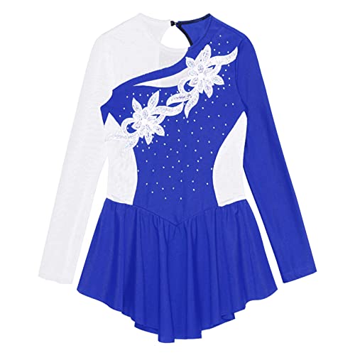 dPois Vestido Patinaje Artistico Niña Maillot Ballet Manga Larga Traje de Danza Princesa de Encaje Maillot Gimnasia Leotardo con Falda Disfraz Bailarina 5-14 Años Azul J 7-8 años