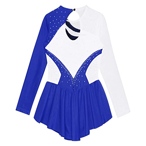 dPois Vestido Patinaje Artistico Niña Maillot Ballet Manga Larga Traje de Danza Princesa de Encaje Maillot Gimnasia Leotardo con Falda Disfraz Bailarina 5-14 Años Azul J 7-8 años