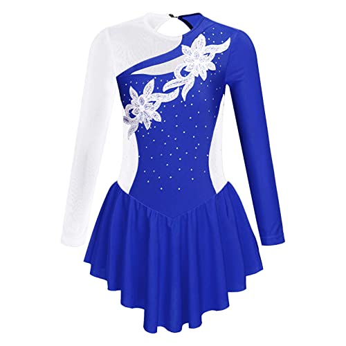 dPois Vestido Patinaje Artistico Niña Maillot Ballet Manga Larga Traje de Danza Princesa de Encaje Maillot Gimnasia Leotardo con Falda Disfraz Bailarina 5-14 Años Azul J 7-8 años