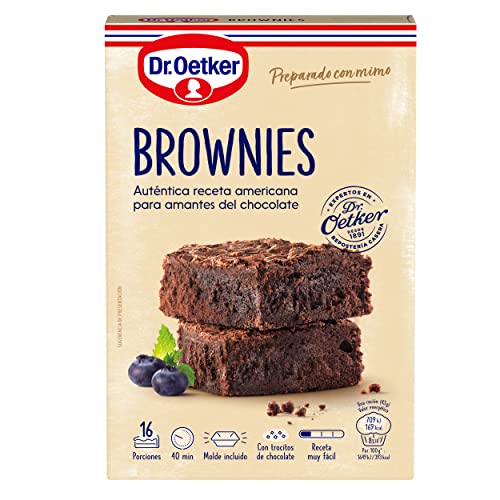 DR. OETKER - Estuche con Preparado en Polvo para Hacer Brownies 450g y Molde Listo para Hornear y Pepitas de Chocolate en Láminas 6g (Cantidad 16 Raciones)