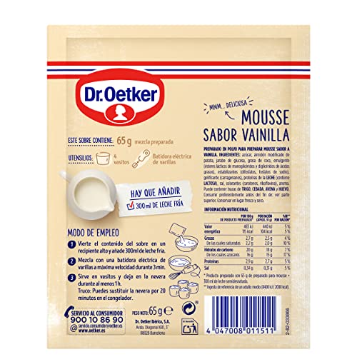 DR. OETKER Mousse de Vainilla, Preparado para Mousse de Vainilla - Estuche con Mezcla Preparada para Mousse Sabor Vainilla 65g (Cantidad 4 Raciones)