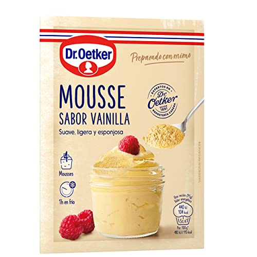 DR. OETKER Mousse de Vainilla, Preparado para Mousse de Vainilla - Estuche con Mezcla Preparada para Mousse Sabor Vainilla 65g (Cantidad 4 Raciones)