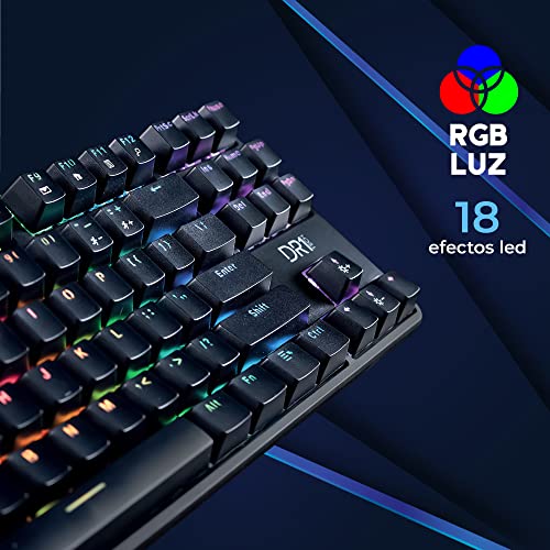 DR1TECH [Amazon Exclusive] Raven Teclado Mecánico TKL Gaming RGB para PC [20Mln De Clic] - 87 Teclas Anti Ghosting - Teclado USB Ergonómico con Cable