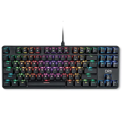 DR1TECH [Amazon Exclusive] Raven Teclado Mecánico TKL Gaming RGB para PC [20Mln De Clic] - 87 Teclas Anti Ghosting - Teclado USB Ergonómico con Cable