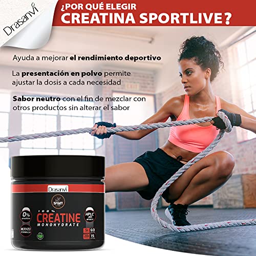 Drasanvi Creatina Monohidratada, Creatina Pura Polvo, Beneficios de la Creatina Monohidrato a nivel muscular, cognitivos y metabólicos, Favorece el uso de ATP, Sin sabor, 300 gr= 60 días