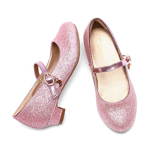 DREAM PAIRS Kids Bailarinas Niña Zapatos de Vestir de Tacón Cómodos para Fiesta Ballet Flats Chicas Princesa Brillante Rosa KFL219-E Talla 36 (EUR)