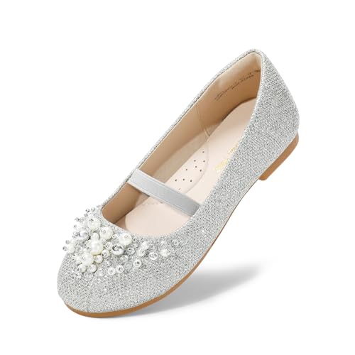 DREAM PAIRS Kids Zapatos Niña Vestir Bailarina Mary Jane Zapatos Planos para Niña Zapatos Princesa Niñas Plata-Brillo AURORA-03-E Talla 36 (EUR)