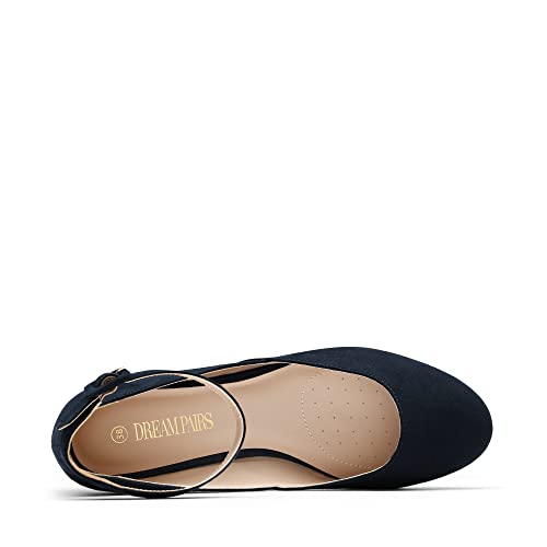 DREAM PAIRS Zapatos Planas Comodas Bailarinas con Cuña Manoletinas con Correa de Tobillo para Mujer Ballet Flat Marino-Ante REVONA-E Talla 38 (EUR)