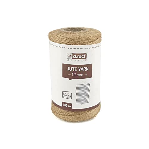 D.RECT 100m Yute Natural Marrón Envolver Regalos | Cuerda Decorativa | 1,2mm de Grosor | para: Embalaje, Bricolaje, Floristería, Decoración, Jute Yarn, 100 m