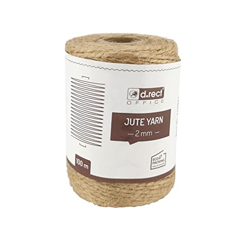 D.RECT 100m Yute Natural Marrón Envolver Regalos | Cuerda Decorativa | 2mm de Grosor | para: Embalaje, Bricolaje, Floristería, Decoración, Jute Yarn, 100 m